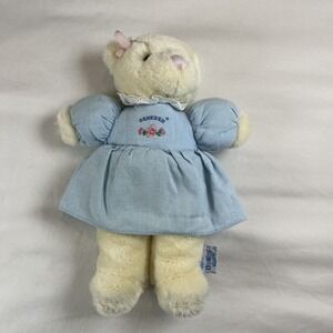 OshKosh B'Gosh Eden Girl Teddy Bear Cream White Blue Dress Plush Vintage Plushie